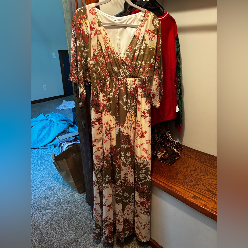 Baltic Born Floral Maxi Dress in Red and Cream